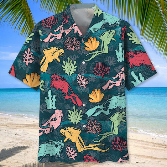 Scuba Diving Coral Life Hawaiian Shirt, Summer Gift for Scuba Diver HO5546