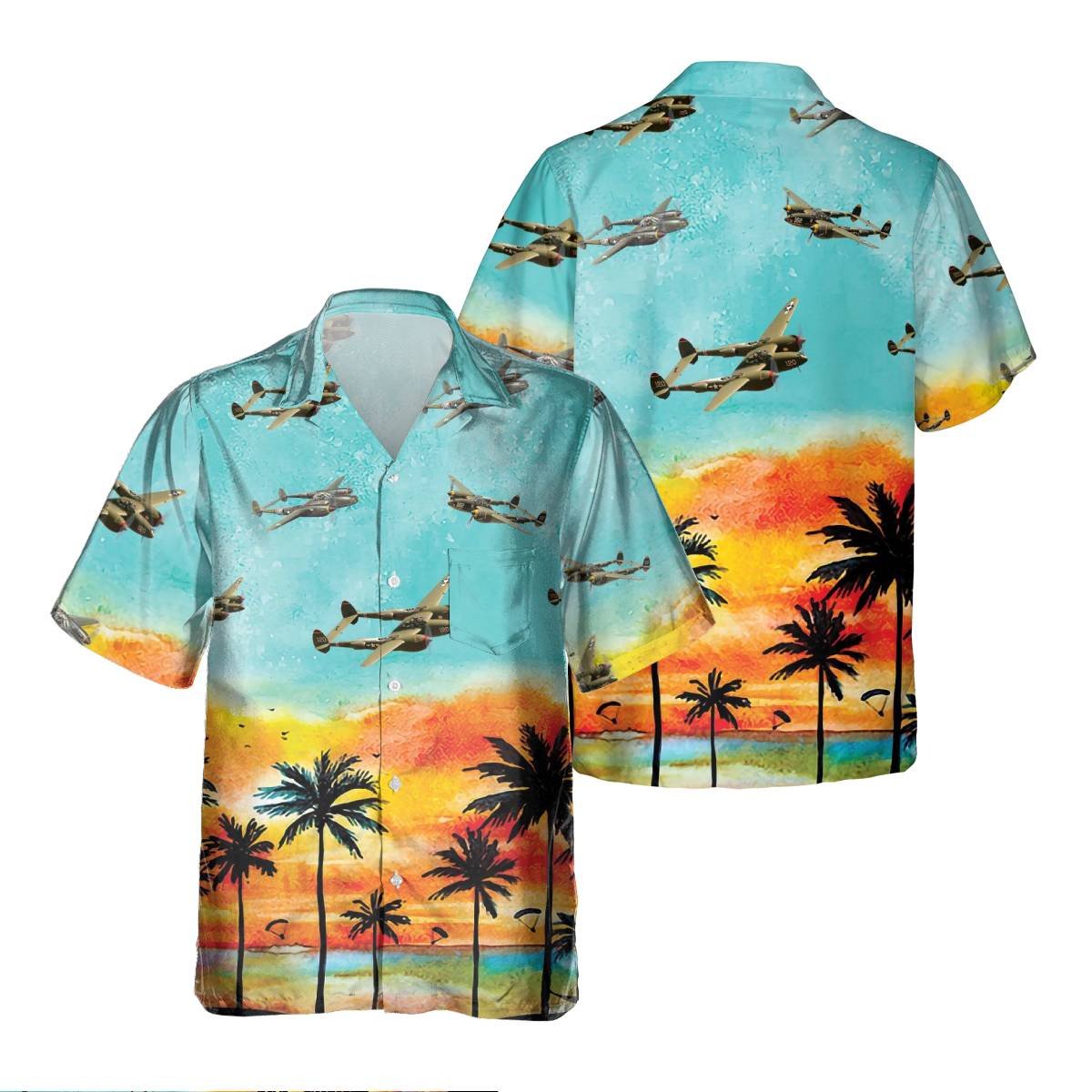 P-38 Lightning P38_Aircraft Palm Tree Pocket Hawaiian Shirt, Hawaiian Shirt for Men Dad Veteran, Patriot Day HO5666