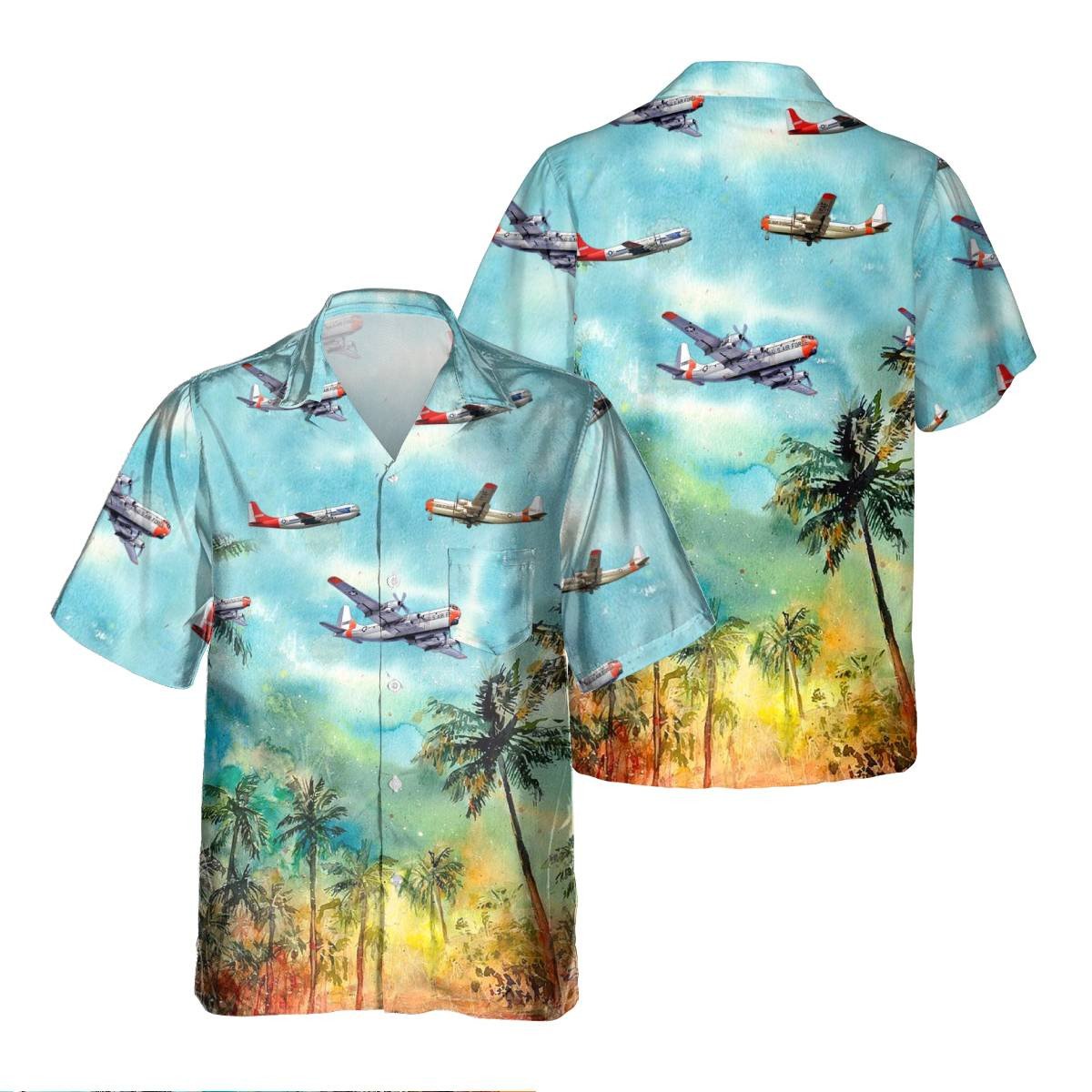 C-97 Stratofreighter C97_Aircraft Palm Tree Hawaiian Shirt, Hawaiian Shirt for Men Dad Veteran, Patriot Day HO5675