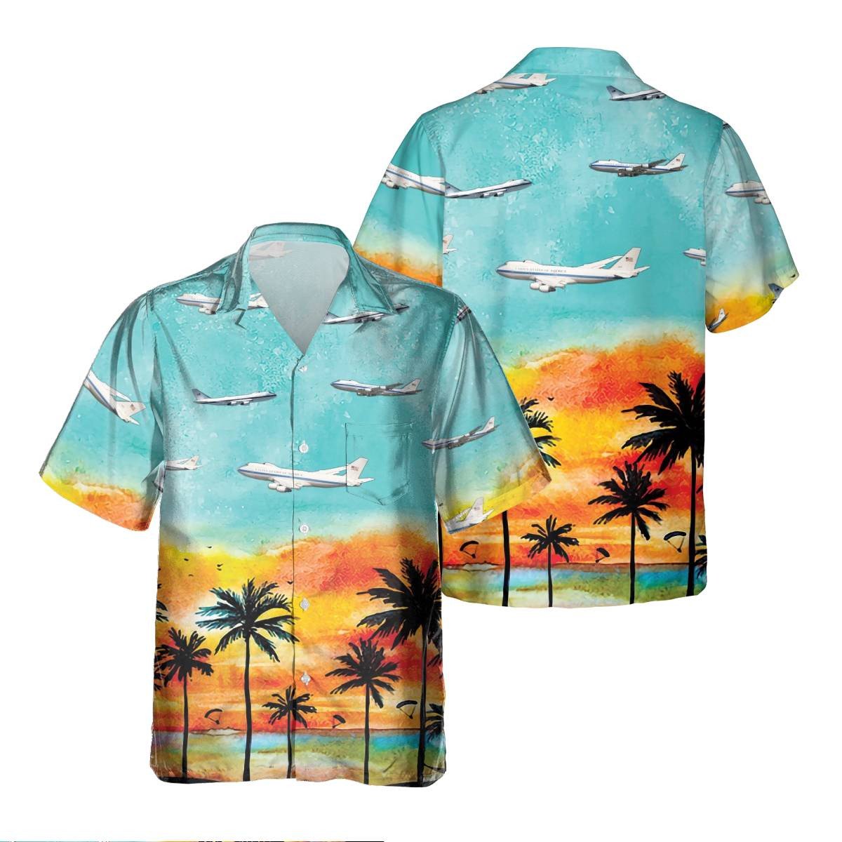 Boeing E-4 E4_Aircraft Palm Tree Hawaiian Shirt, Hawaiian Shirt for Men Dad Veteran, Patriot Day HO5674