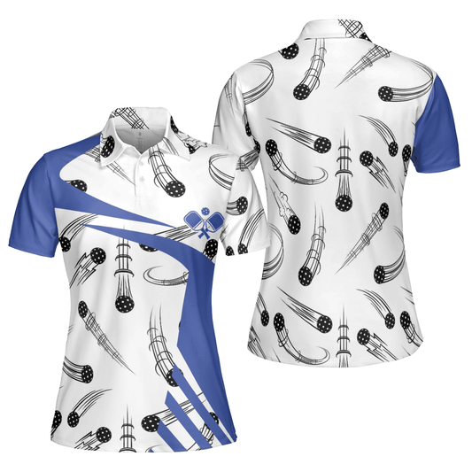 Blue White Pickleball Polo Shirt For Women, Gift for Pickleball Lovers SO1092