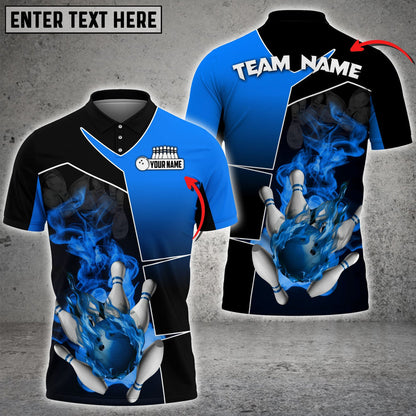 Bowling Ball And Pins Smoky Fire Sport Jersey Multicolor Option Customized Name, Team Name 3D Polo Shirt BO0413