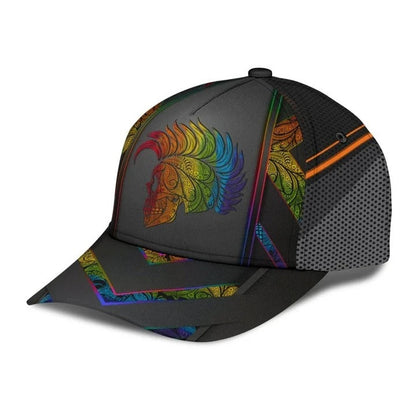 Pride Cap For Lesbian, Gaymer Gifts, Skull Warrior Rainbow Lgbt Printing Baseball Cap Hat CO0309