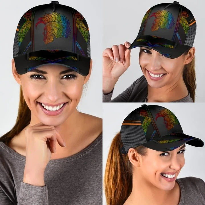 Pride Cap For Lesbian, Gaymer Gifts, Skull Warrior Rainbow Lgbt Printing Baseball Cap Hat CO0309