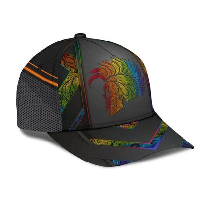 Pride Cap For Lesbian, Gaymer Gifts, Skull Warrior Rainbow Lgbt Printing Baseball Cap Hat CO0309