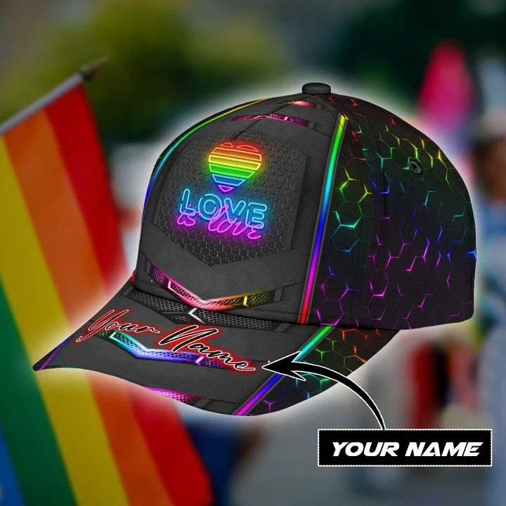 Personalized With Name Gay Pride Accessories For Pride Month, Love Is Love Printing Baseball Cap Hat CO0291