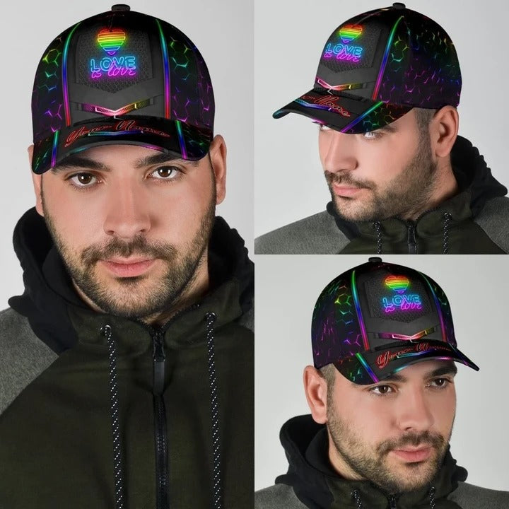 Personalized With Name Gay Pride Accessories For Pride Month, Love Is Love Printing Baseball Cap Hat CO0291