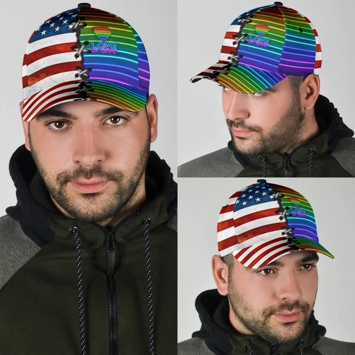 Pride Cap For Gay, Lgbt Love Is Love Us Flag Background Printing Baseball Cap Hat, Lgbt Baseball Cap CO0281