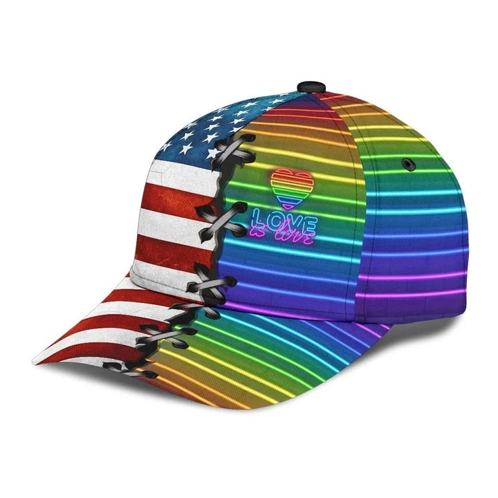 Pride Cap For Gay, Lgbt Love Is Love Us Flag Background Printing Baseball Cap Hat, Lgbt Baseball Cap CO0281