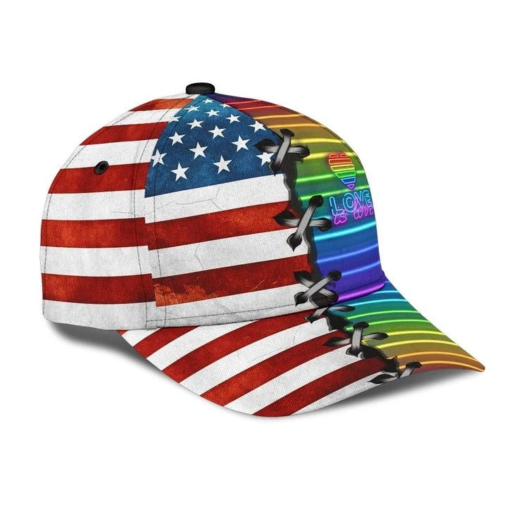 Pride Cap For Gay, Lgbt Love Is Love Us Flag Background Printing Baseball Cap Hat, Lgbt Baseball Cap CO0281