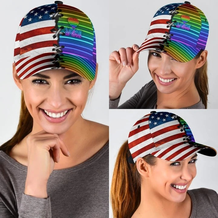 Pride Cap For Gay, Lgbt Love Is Love Us Flag Background Printing Baseball Cap Hat, Lgbt Baseball Cap CO0281