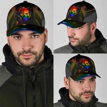 Skull Pride Baseball 3D Cap Show Off Your True Color LGBT Printing Baseball Cap Hat, Gift For Couple Gaymer CO0251