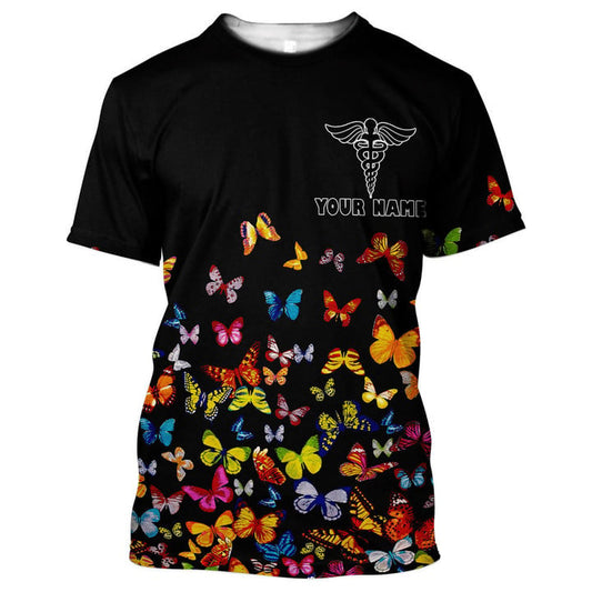 Personalized Butterfly Color Nurse T Shirt, Best Nurse Apparel For Nurse Lovers TO3249