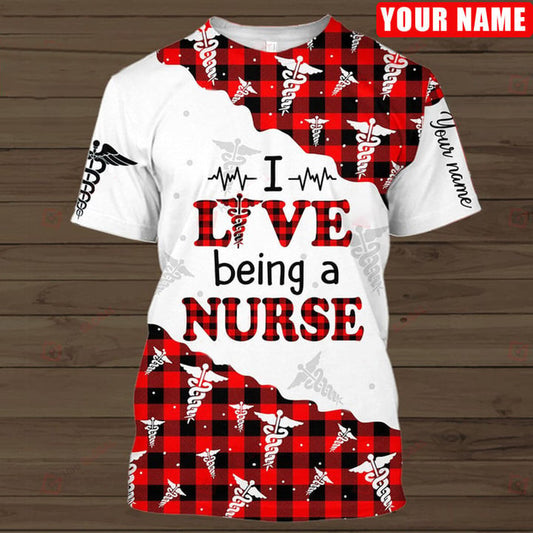 Personalized I Love Being A Nurse Red Caro Pattern 3D Shirt, Amazing Gifts Idea For Nurse TO3237