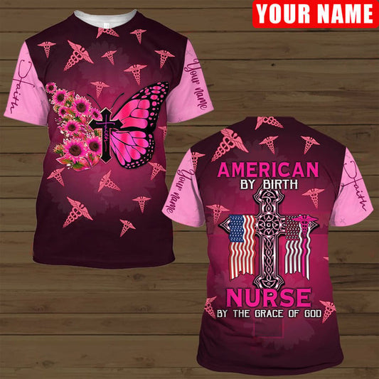 American By Birth Nurse By The Grace Of God Shirt, Attractive Apparel For Nurse TO3225