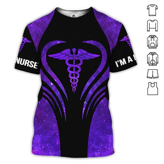 3D All Over Print Purple Glitter Nurse Shirt, I'm a Nurse T-Shirt, Perfect Gift Nurse Clothing TO3214