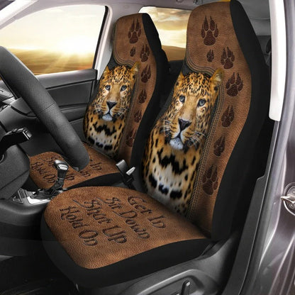 Leopard Get In Sit Down Hold on Front Car Seat Covers Universal Fit SO0149