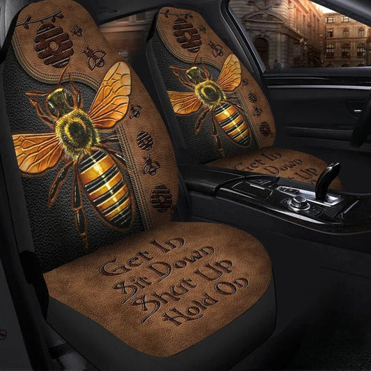 3D All Over Print Bee Car Seat Cover Get In Shut Up Leather Pattern SO0336