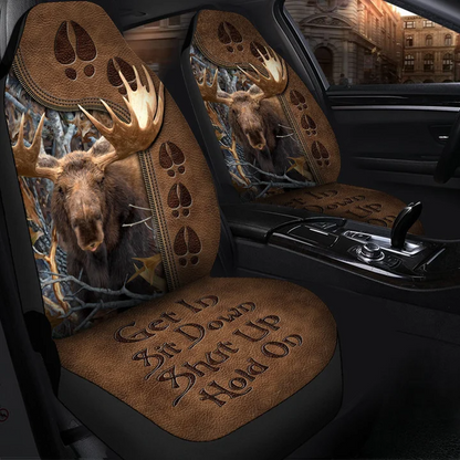 Moose Hunting Hold on Front Car Seat Covers Universal Fit SO0337