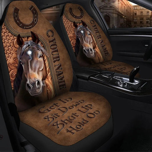 Custom Car Seat Cover For Horse Lover Get In Shut Up Horse Auto Seat Protector Leather Pattern SO0006