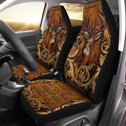 Deer Faux Tooled Leather Car Seat Cover Set, Best Seatcover For Auto SO0330