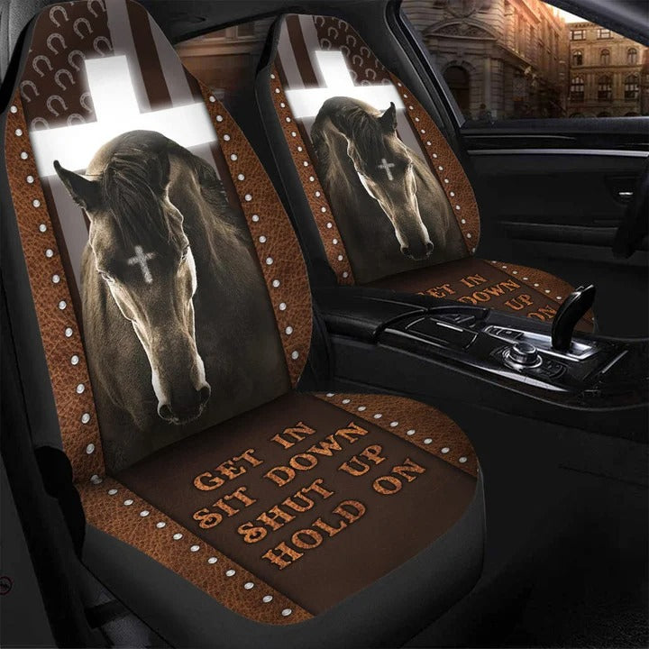 God And Horse Car Seat Cover, Get In Sit Down Hold On Seat Cover For Auto SO0329