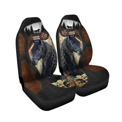 Love Black Horse Faux Leather Car Seat Cover Set, Horse Printed Seat Cover For Car SO0328