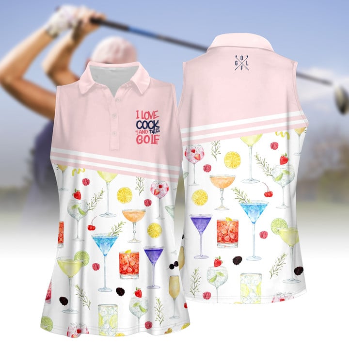 I Love Cocktails And Tails Golf All Over Print Sleeveless Polo Shirt, Idea Shirt for Golf Lover SO0598