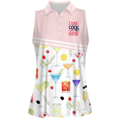 I Love Cocktails And Tails Golf All Over Print Sleeveless Polo Shirt, Idea Shirt for Golf Lover SO0598