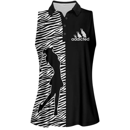 Zebra Pattern Golf Addicted Women Short Sleeve Polo Shirt Sleeveless Polo Shirt SO0537