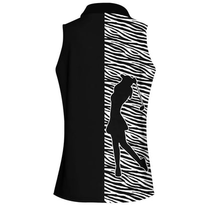 Zebra Pattern Golf Addicted Women Short Sleeve Polo Shirt Sleeveless Polo Shirt SO0537