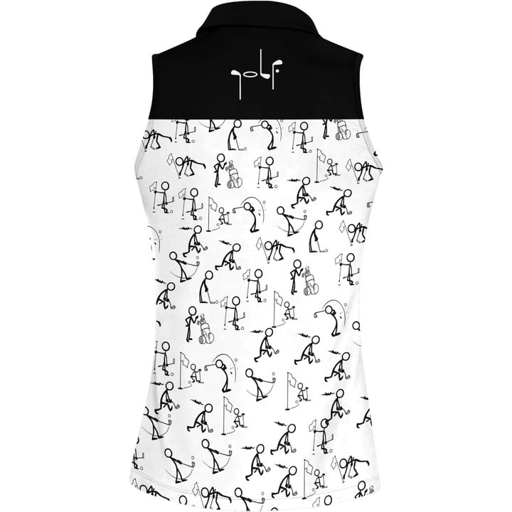 3D All Over Print Stickfigures Playing Golf Women Short Sleeve Polo Shirt Sleeveless Polo Shirt SO0556