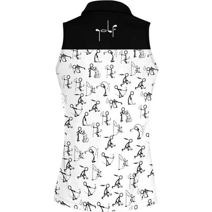 3D All Over Print Stickfigures Playing Golf Women Short Sleeve Polo Shirt Sleeveless Polo Shirt SO0556