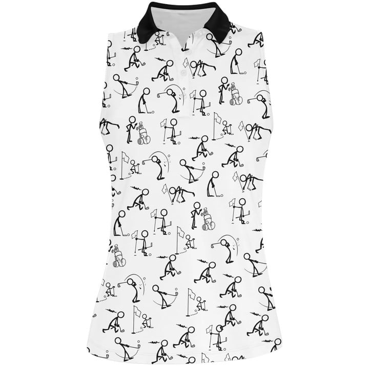 3D All Over Print Stickfigures Playing Golf Women Short Sleeve Polo Shirt Sleeveless Polo Shirt SO0556