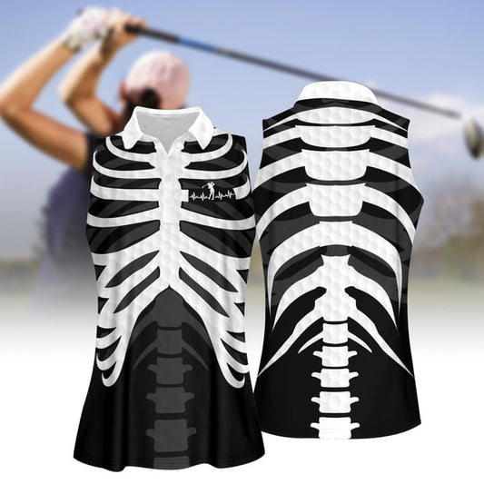 Skeleton Heart Beat Golf Women 3D All Over Print Polo Shirt, Best Golf Shirt SO1057