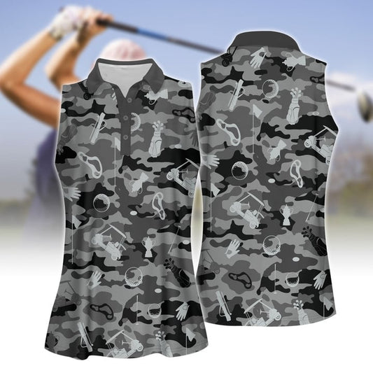 Color Camouflage Golf Set Women Short Sleeve Polo Shirt Sleeveless Polo Shirt Sport Culottes With Pocket SO0651