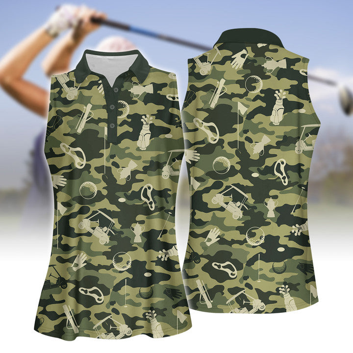 Color Camouflage Golf Set Women Short Sleeve Polo Shirt Sleeveless Polo Shirt Sport Culottes With Pocket SO0651