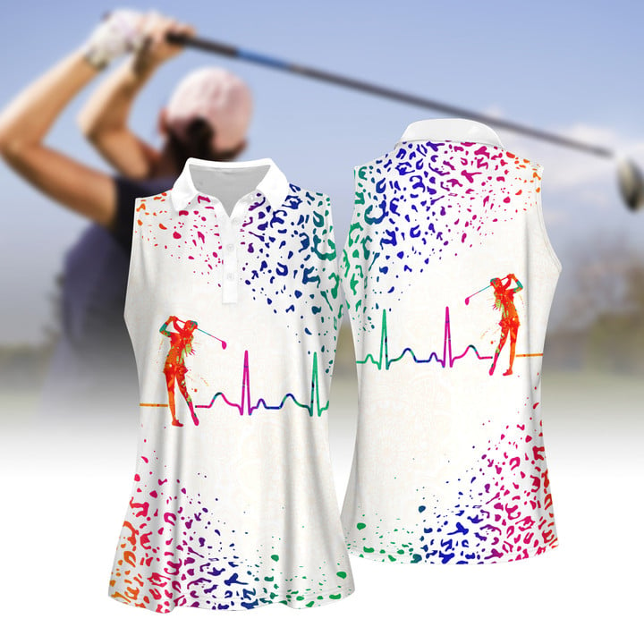 3D All Over Print Polo Shirt, Watercolor Leopard Golf Heart Beat Women Shirt SO1407