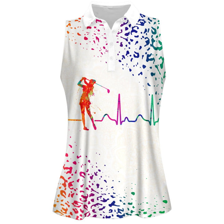 3D All Over Print Polo Shirt, Watercolor Leopard Golf Heart Beat Women Shirt SO1407