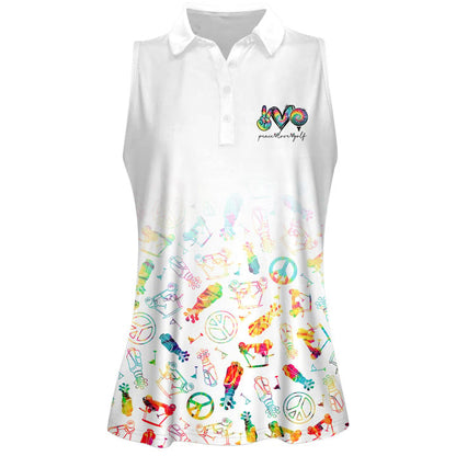 Peace Love Golf Tie Dye Women Short Sleeve Polo Shirt Sleeveless Polo Shirt SO0519