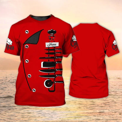 Cook T Shirts 3D Custom Name Chef Knives Red Shirt, Chef Uniform Tshirt TO2066