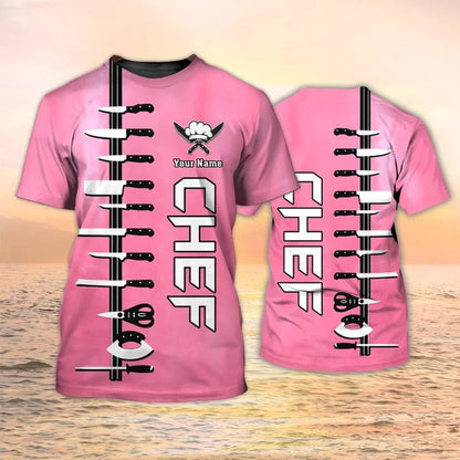 Custom Name Chef T Shirt, 3D All Over Print Chef Knives Pink Shirt TO2071