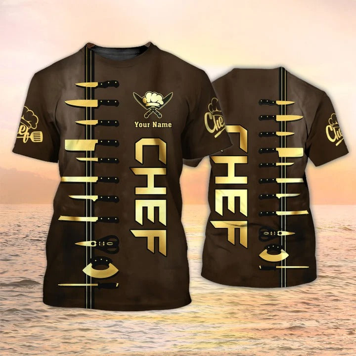 Custom Chef T Shirt Chef Knives Brown And Gold TO2072