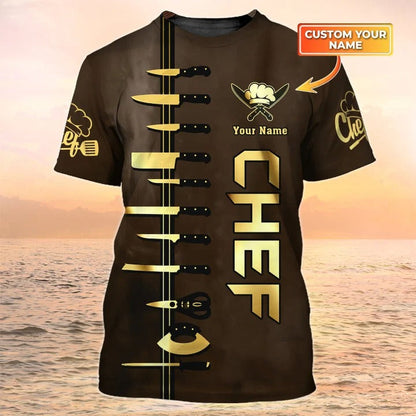 Custom Chef T Shirt Chef Knives Brown And Gold TO2072