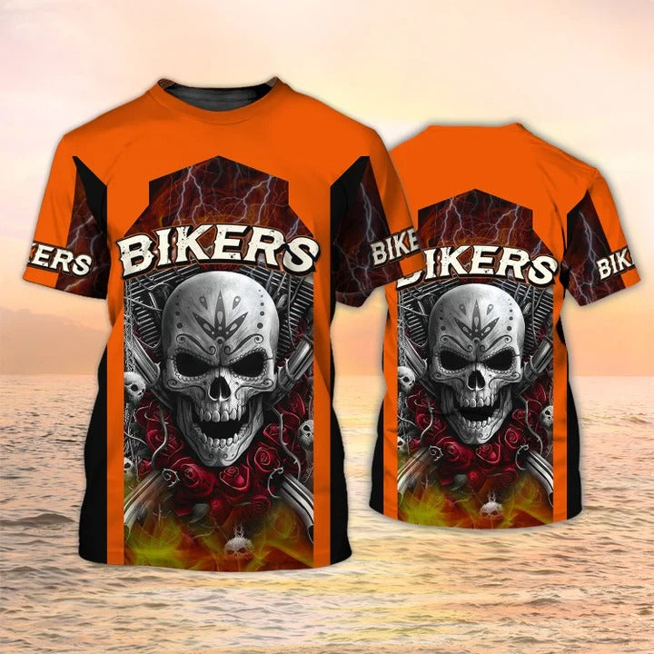 3D Skull Biker Men Shirt, Halloween Biker Tshirt TO2548