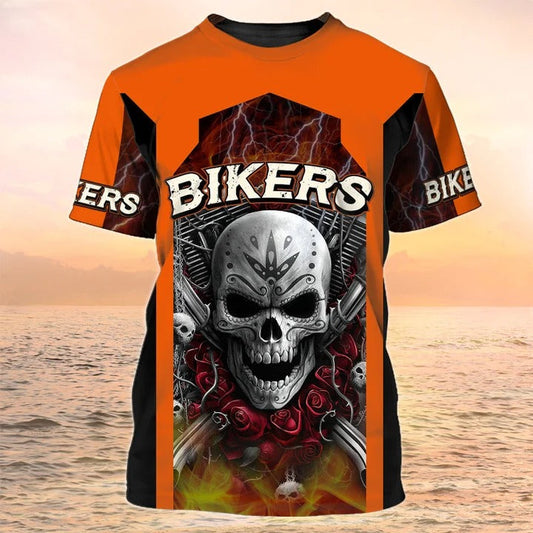 3D Skull Biker Men Shirt, Halloween Biker Tshirt TO2548