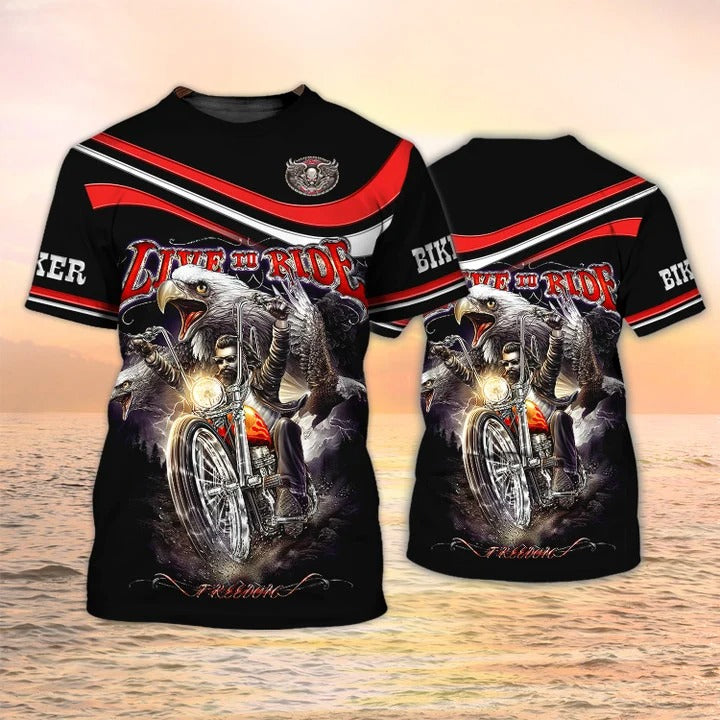 3D All Over Print Motorcycle T Shirt Biker Shirt Live To Ride, Biker Club Uniform TO2547