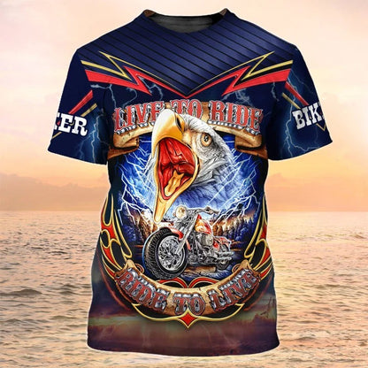 Motorcycle T Shirt Eagle Biker Shirt Live To Ride, 3D Shirt For Motorcycle Lover TO2546