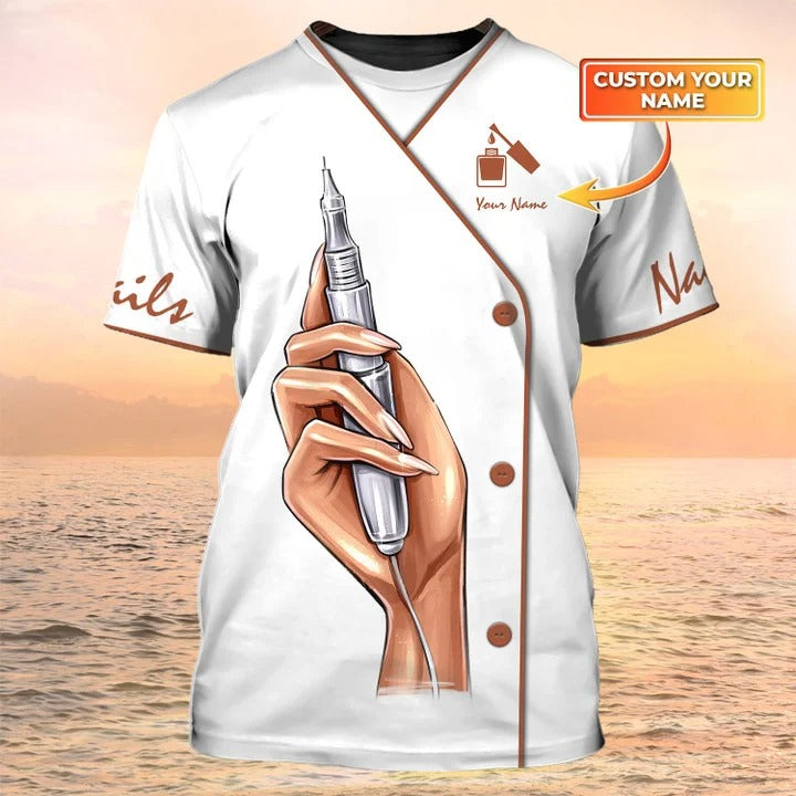 Nails Custom With Name Tshirt Nail Technician Uniform White TO2229