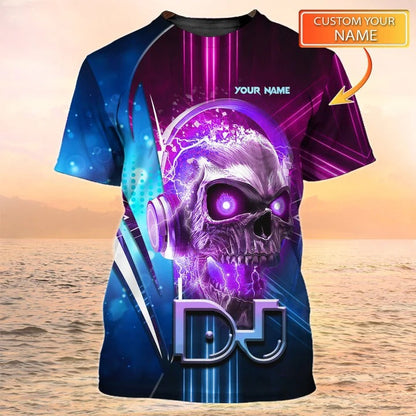 Personalized DJ Shirt Skull DJ Design Tshirt Neon Light TO2024